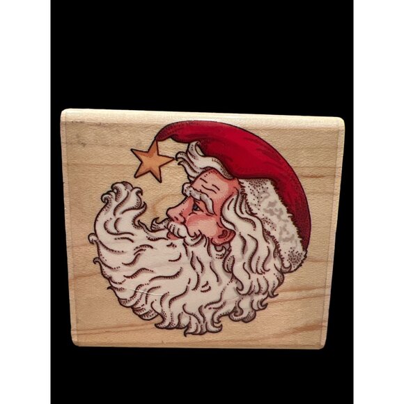 Vintage Cynthia Hart Rubber Stampede Christmas Santa Claus Side Profile Crescent - Picture 1 of 5
